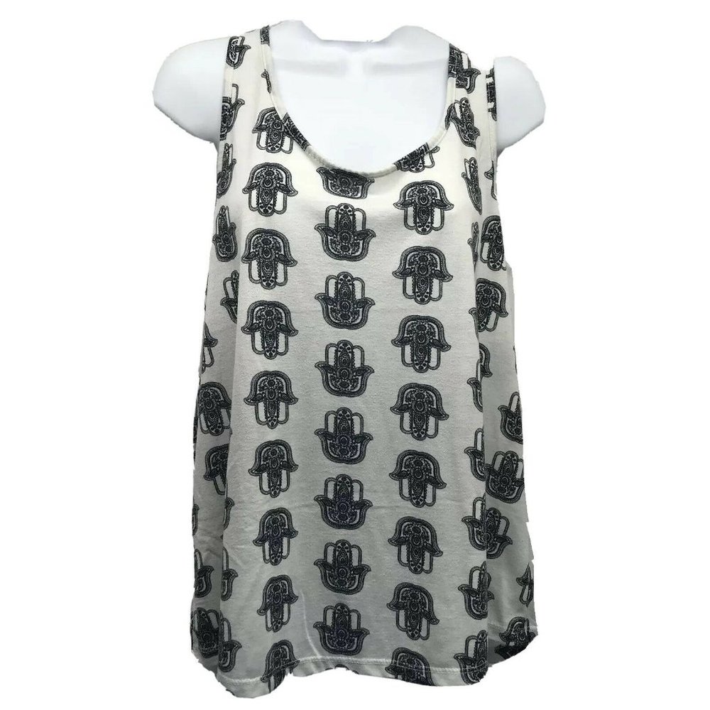 Atmosphere Tank Size 12 White Black Hamsa Palm